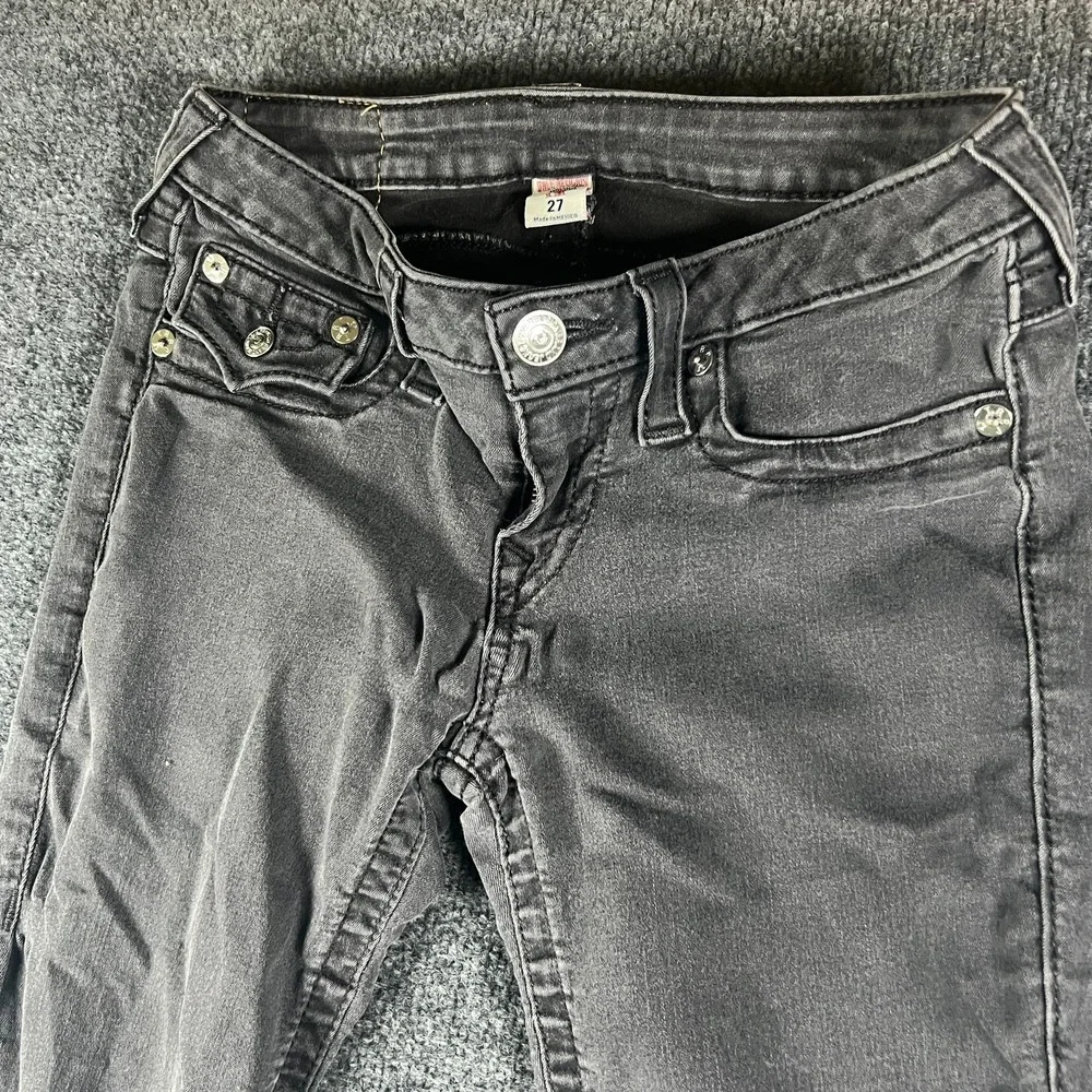 True Religion Skinny‎ Leg Flap Jeans Womens 29x31.5 Gray Denim Cotton Low Rise